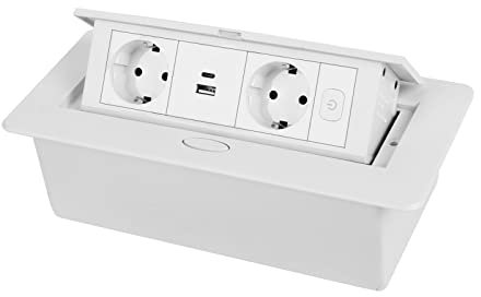 Versenkbare Steckdosen Mehrfachsteckdose 2 Fach Steckdosenleiste Tischsteckdose mit USB Typec und Schalten,1,5M Kabel