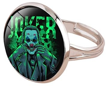 Horrorfilm Jokers Ring, verstellbar, hochwertiges Glas, Fotodruck, handgefertigt, Metallringe, Schmuck, Schwarz , 25mm