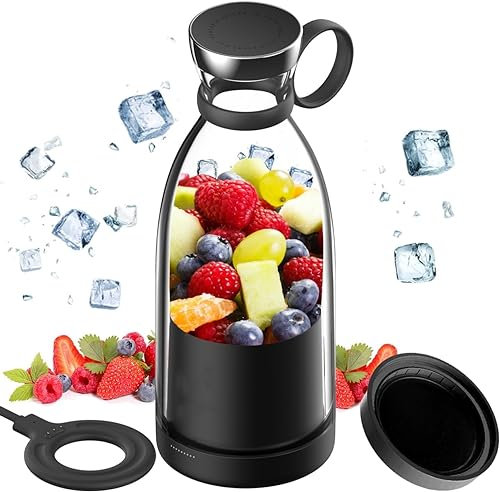 Portable Blender,Fashion Portable Blender for Shakes and Smoothies 11.8 Oz,Magnetic USB Fast Charging Mini Fresh Juice Mixer Bottle,Take It for Traveling, Outdoor, Gym, Office, Cars, Gift. (Black)