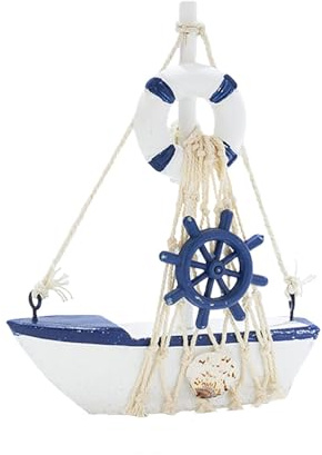 Nautische Maritime Deko, Holz Segelboote Modell Mit Fischernetz (A) | Holz Segelboot Modell, Maritime Badezimmer Deko, Ideal für Alle Nautischen Partydekorationen, Schaufenster, Zimmerregale