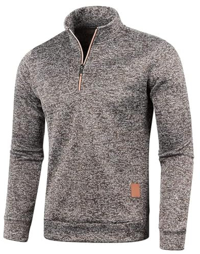 Half Zip Pullover Herren Ohne Kapuze Männer für Solid Arbeitspullover Oversize Winter Sport Arbeitspullover Sweater Men (DE/NL/SE/PL, Alphanumerisch, XL, Regular, Regular, Kaffee)