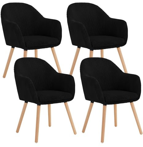 WOLTU Esszimmerstühle 4er Set, Stuhl Esszimmer Esstisch, Küchenstuhl Armlehnstuhl Polsterstuhl, Sessel Wohnzimmer Modern, mit Armlehnen, aus Cord, Massivholzbeine, Schwarz, EZS26sz-4