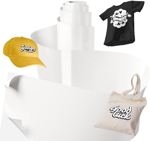 JAVIGA Plotterfolie Textil, 30,5 cm x 2,4 m Weiß Flexfolie Plotter Textil für Cricut, Bügelfolie für Textilien, Weiß Iron on Folie für DIY Shirts Aufbügeln, Stoffe