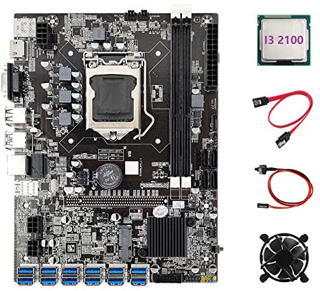 Oikabio B75 ETH Motherboard 12 PCIE to USB3.0+I3 2100 CPU+Cooling Fan+Switch Cable+SATA Cable DDR3 LGA1155 Motherboard