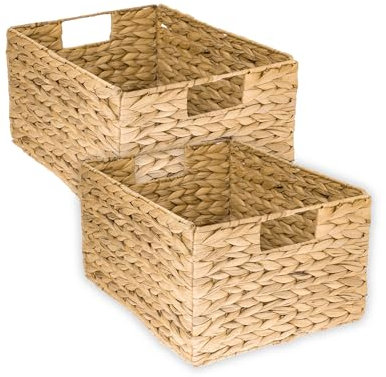 HMF cesta de almacenamiento, cesta plegable trenzada de jacinto de agua junco de mar | juego de 2 piezas | talla L | 36 x 28 x 20 cm