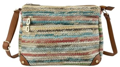 MODELISA - Bolso Bandolera Rafia Multicompartimentos Estilo Casual Playa Mujer