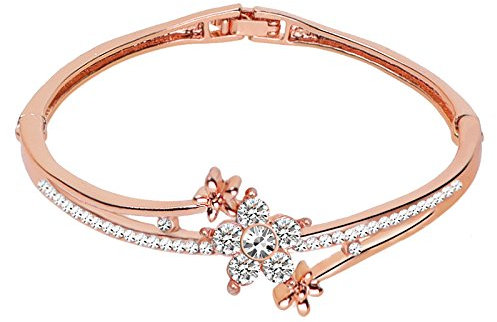 SINLOV Fashion Flower Bracelet Shiny Crystal Bangle Bracelets Dainty Star Hand Bracelet Jewelry Adjustable for Women (rose gold)