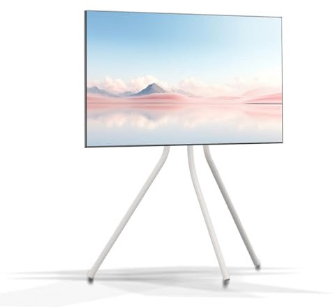 HILLPORT Supporto TV da Pavimento a Cavalletto Artistico con Base a Treppiede per Schermo Piatto da 42-86 pollici Fino a 65 kg, Supporto TV Regolabile in Altezza a Tre Gambe, Bianco, YS613W