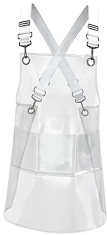 Folpus Transparente Schürze TPU-Schürze Verstellbare Träger für Blumenladen, Barkunst Transparent mit Tasche Arbeitsschürze wasserdichte Schürze, Weiß 80cm