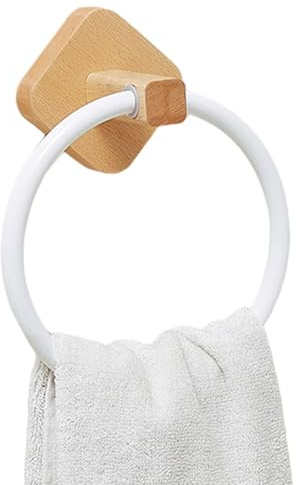 Anneau porte-serviettes rond en bois de noyer - Porte-serviettes mural pour salle de bain - Sans perforation