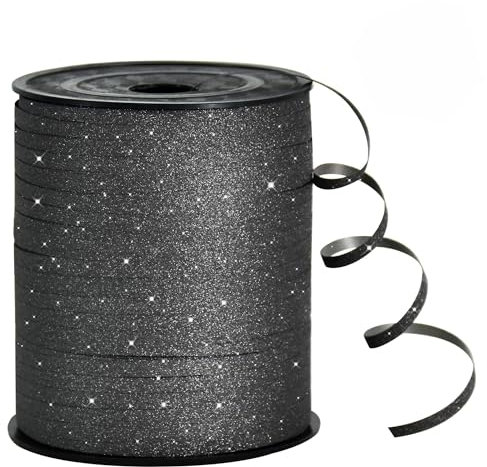 RIBBOOO 450 Meters Geschenkband GlitzerBand Schwarz 5mm Luftballons Band Geschenkverpackung für Weihnachtsdeko Ballonverschlüsse Geschenkverpackung Hochzeitsdeko (500 Yard Balloon Ribbon)