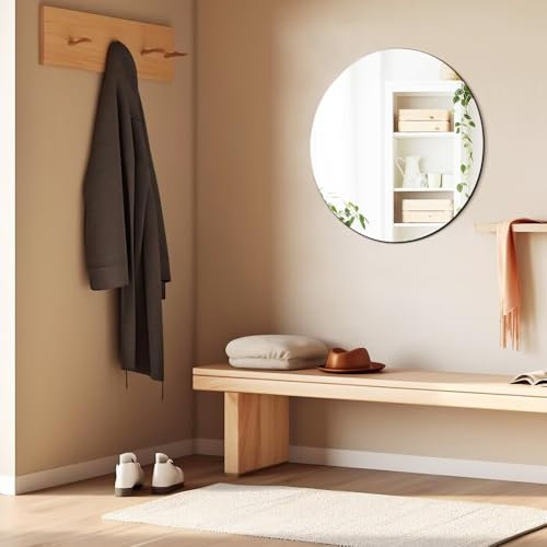 Sqinor 50cm Frameless Round Mirror - Wall Mounted HD Glass Bathroom Mirror Wall Mirror - Modern Home Decorative Circle Wall Mirrors for Bathroom Bedroom Living Room Hallway Walls