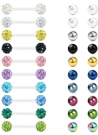 Rajnard Zungenpiercing Kunststoff 12/14/16/18/25/32/35/38mm Klar Bioflex Zunge Piercing Schmuck Brustwarzenstäbe 14g Flexibler Gerader Barbell