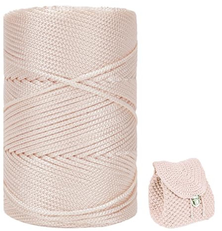 ZHANGXIAOMIN Polyester Garn 3mm X 225m,Makramee Garn 3mm,Makramee Band,Polypropylene Yarn,Geflochten Makramee Schnur Farbig,garn Zum Häkeln Für Stricken,Dekoration DIY Handwerk (Beige)