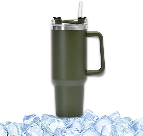 ADEPTNA 40oz Travel Mug Tumbler with Straw, Handle and Lid Stanley Flask Cup Accessory 1200ml Stainless Steel Vacuum Insulated Cup, Car Coffee Mug, Insulated Bottle for Hot & Cold Drinks (Sage)