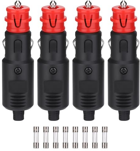 JIZZU 4 Unidades Enchufe Mechero 12V/24V con Interruptor, Toma Mechero Coche con Fusible de 10A Conector Macho para Coche, Camión, Coche, Moto