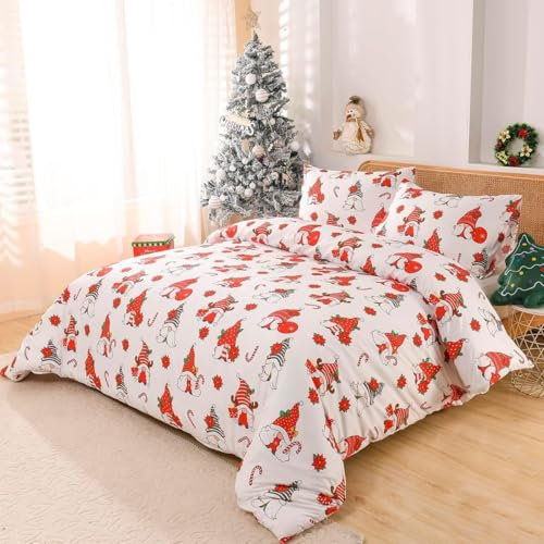 Luofanfei Weihnachten Bettwäsche 135x200 Weihnachtself Muster Mikrofaser Weihnachts Motiv Weihnachtsbettwäsche Weich Kuschelige Bettbezug 135x200 cm mit Reißverschluss + 1 mal 80x80cm Kissenbezug