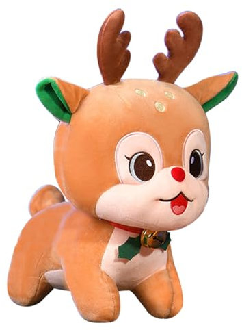 POPOYU Weihnachten Kuscheltier Rentier, 9in/23cm Weihnachten Elch Weiches Fell Plüsch, Plüschtier Christmas Plüschpuppe Dekoration Stofftier Plüsch Figuren Spielzeug für Kinder Mädchen Jungen