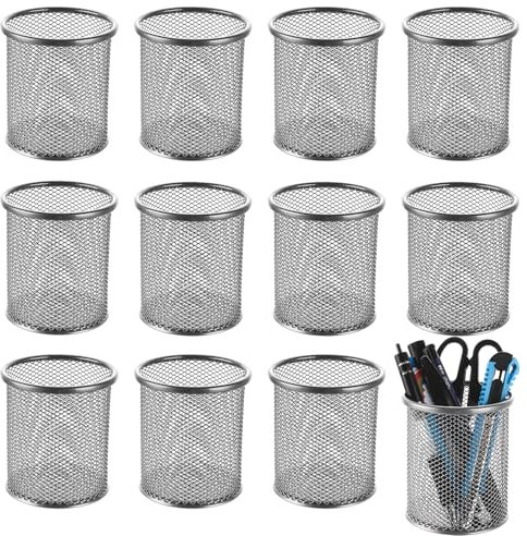GBACHOOSE 12 Stück Stiftehalter, Stifte Organizer Rund aus Metall, Stiftehalter Schreibtisch für Büros, Klassenzimmer, Silber