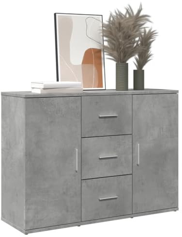 Myheimly Sideboard, Kommode mit Schubladen Türen Griffen, Beistellschrank für Wohnzimmer Flur, Anrichte Highboard Betongrau 90,5x29,5x65 cm Holzwerkstoff