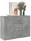 Myheimly Sideboard, Kommode mit Schubladen Türen Griffen, Beistellschrank für Wohnzimmer Flur, Anrichte Highboard Betongrau 90,5x29,5x65 cm Holzwerkstoff