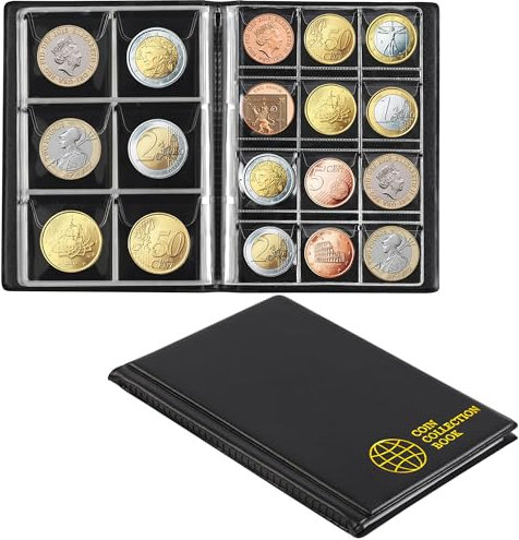 Porte-Livres de Collection de pièces de Monnaie pour collectionneurs, 12 Pages Mixtes 108 Pochettes Album de Collection de pièces de Monnaie Organisateur de Rangement Fournitures CS01S1BK