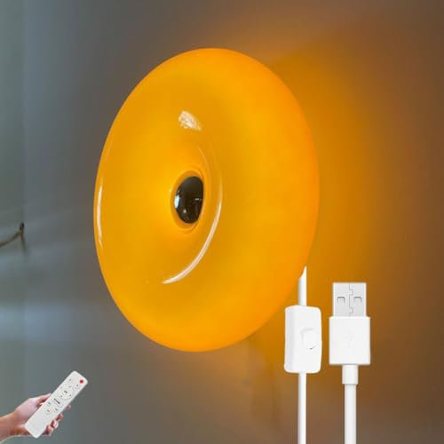 LOGT LED Orange Donut Wandlampe mit Fernbedienungen und Kabel Schalter Wandleuchte USB Ladeanschluss Nachttischlampe mit Timer Funktion Wandbeleuchtung Dimmbar Innen Runde Donut Lampe Orange,Orange