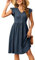 SENBATU Robes d'été Femmes Manches à Volants Robe de Plage col en v Robe midi plissée avec Poches Uni Bleu Marine Clair Petit S 34-36