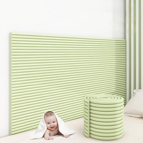 APMOE 2cm Dick Wandpaneele Gepolstert - 200cm Wandpolster Selbstklebend für Kinderzimmer, 3D Anti-Kollision Wandkissen Bett Kopfteil, Polsterpaneel Wand für Kinder und ältere Menschen(Grün,1 Pcs)