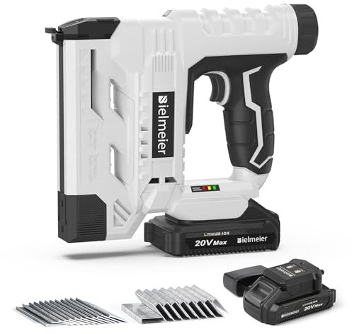 BIELMEIER 20V Nail Gun Battery Powered, 18 Gauge 2 in 1 Cordless Upgraded Brad Nailer Stapler for Upholstery and Carpentry, Electric Staple Gun Include 2.0Ah Battery, Charger, 1500 Staples and Nails