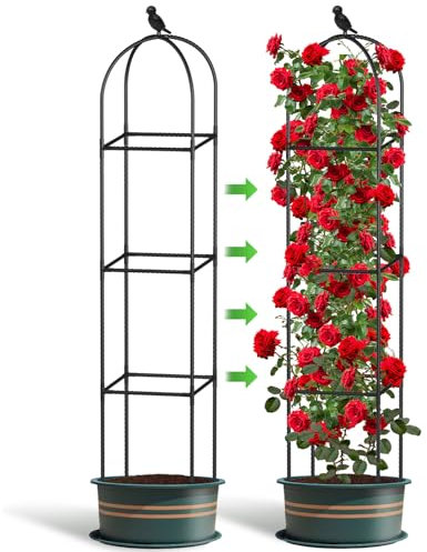 Obélisques pour plantes grimpantes, 175 cm - Tour carrée en métal - Treillage obélisque de jardin pour plantes grimpantes d'intérieur et d'extérieur - Cadre de pois de rose - Treillis de jardin -