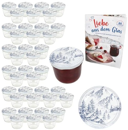 MamboCat 40er Set Sturzglas 230 ml mit Schraub-Deckel Alpen I Einmachgläser + TO 82 Deckel mit Diamant-Zucker-Rezept I Vorratsgläser konservieren & sterilisieren