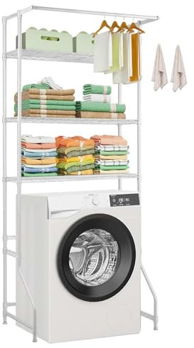 VEVOR Étagère de Rangement pour Lave-Linge et sèche-Linge à 3 Niveaux, étendoir à Linge avec Tringle et Crochets, étagères réglables, pour Gagner de la Place, pour Organisation de la buanderie, Blanc