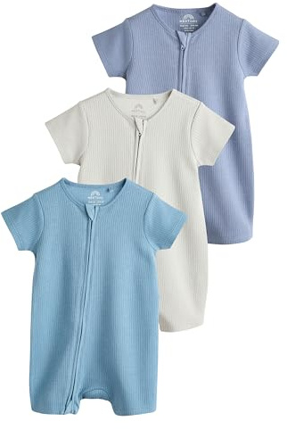 NEXT Baby Mädchen 3er-Pack Strampler mit 2-Wege-Reißverschluss Blau Numeric_62-Numeric_68
