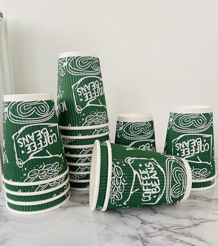 SmartCups - 500 x 8oz Ripple Green Special Edition Green Takeaway Paper Cups - Strong 3-PLY Disposable Insulated Coffee Cups Recyclable Drinking Cups for Hot Drinks, Tea, Coffee and Beverages