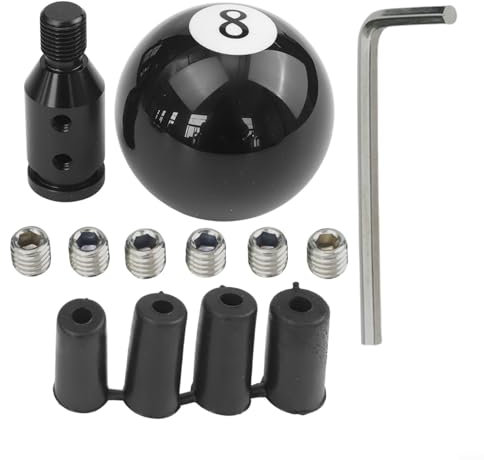 Fauhapyway Pomo de palanca de cambios de billar negro de 8 bolas, transmisión manual, para coche, camión, palanca de cambios con adaptadores