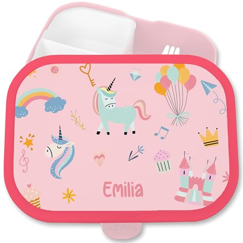 Shirtracer Mepal Brotdose Kinder personalisiert Einhorn Märchenwelt | Rosa, 750 ml, Einschulung, Schulanfang, Schultüte, Erstklässler, Schulkind, Schulstart, Fabelwesen, Fantasy, mit Fächern