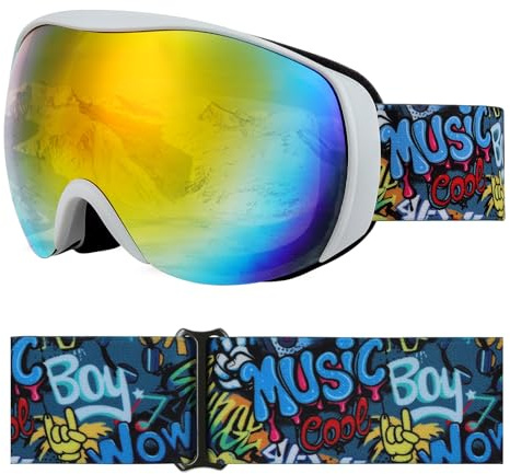 YOOXARMOR Skibrille Kinder, Anti Fog Snowboardbrille mit Double Lens für 6-14 Jahren Jungen Mädchen,100% UV 400 Helmkompatible OTG Schneebrille für Skifahren Skaten Wintersport