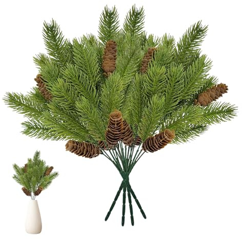 TZQFROCE 4 Stück Künstliche Tannenzweige Tannenzweige Künstlich mit Tannenzapfen Große Weihnachtstannenzweige Gefälschte Tannenzweige DIY Zubehör Für Weihnachten und Heimdekoration