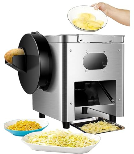 Industrial Electric Meat Slicer, 850W Multifunctional with 2.5/5/7/10/15/21mm Knife Set, 150kg/h Dicing Machine for Restaurants, Supermarkets