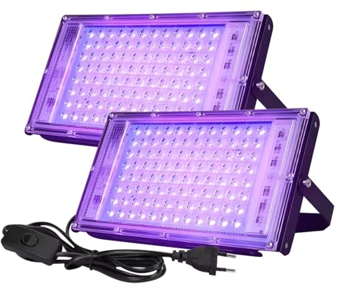 LED Schwarzlicht Strahler 2x100W Schwarzlichtlampe mit Stecker,IP66 Wasserdicht Schwarzlichtlampe,96 Lampenperlen Schwarzlicht UV Lampe für Disco,Glow Party,Halloween Deko,Bühnenbeleuchtung,Partylicht
