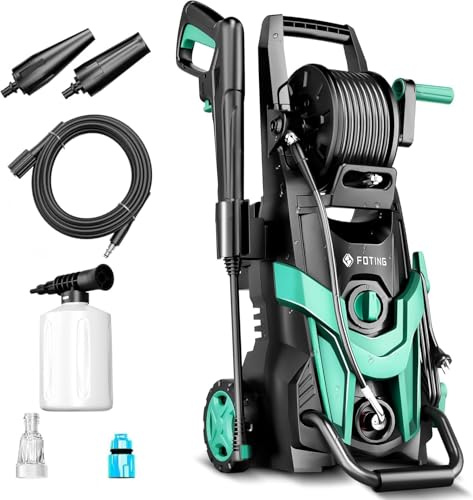 2026Neu Hochdruckreiniger 180 bar, 6-in-1-Düse, Druck: 180 bar, Fördermenge: 420l/h, Flächenleistung: 50m²/h, Wassersparend, mit 500ml Schaumkanone und Schlauchtrommel