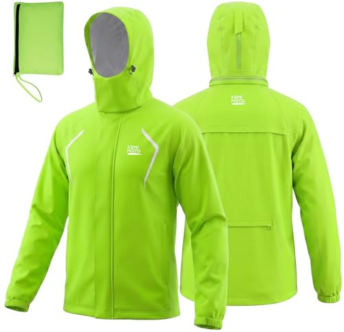 KEMIMOTO Fahrrad Regenjacke Herren, 10.000mm Wasserdicht & 8.000g Atmungsaktiv, Radjacke mit Patentierter 180° Rotations-Kapuze, Doppelter Windleiste, Packbare Regenbekleidung für MTB Rennrad Pendeln