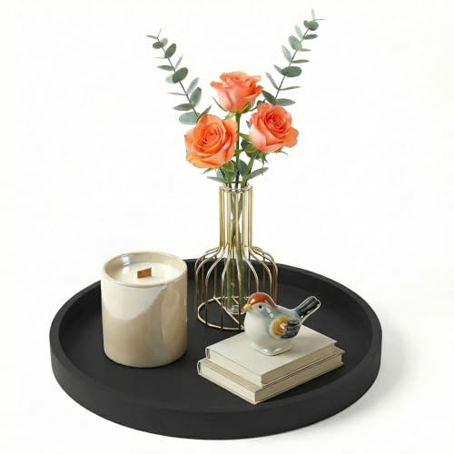 Decorative Trays 23cm Countertop Tray, Round Silicone Furniture Decorative, Cosmetics Tray Jewelry Storage, for Lotion Bottles, Perfume, Jewelry(Black)