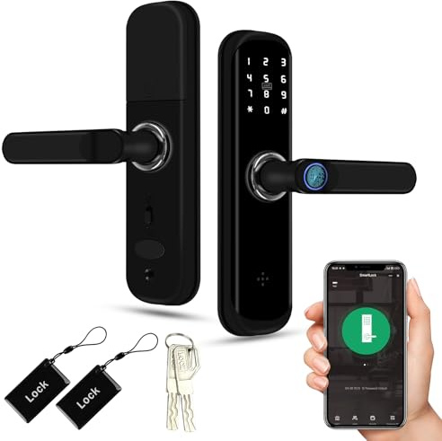 XYBkey TUYA Serrure de porte intelligente, serrure de porte à empreinte digitale avec clavier et contrôle par application, serrure de porte sans clé, verrouillage automatique, mot de passe