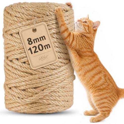 120m Corde pour Arbre à Chat en Sisal Naturel 8mm | Rouleau Pour Griffoir, Bricolage DIY, Décoration Maison/jardin - Corde Arbre à chat de Remplacement