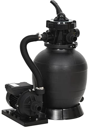sephironlbb Filtre à sable de piscine avec valve 6 voies noir, acier PE ABS, 45 x 30 x 64,6 cm, pompe 400 W, débit 10 m³/h, pour piscine hors sol, jardin, piscine, nettoyage de l'eau
