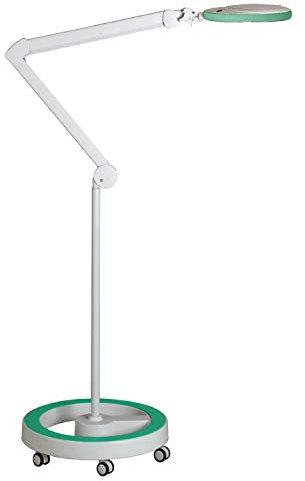 Lumeno LED Lupenleuchte 7213GN Lupenlampe mit 127 mm Echtglaslinse, Arbeitsplatzlampe, Kosmetiklampe, geeignet für Kosmetik, Bastler, Lesehilfe Vergrößerungslampe, 3 Dioptrien Grün mit Rollstativ