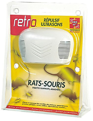 RETRO | RÉPULSIF ULTRASONS RATS, SOURIS, LOIRS,LÉROTS, INSECTES RAMPANTS, ARAIGNÉES | Émetteur d’ultrasons répulsifs | RUS3