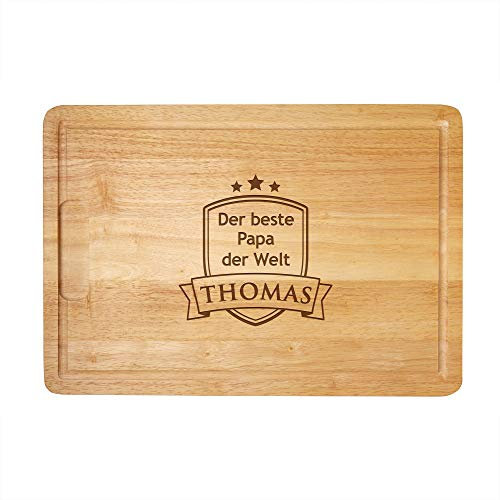 Casa Vivente Schneidebrett aus Holz, Küchenbrett mit Gravur, Der beste Papa der Welt, Personalisiert mit Namen, Vatertag, Geburtstagsgeschenke für Männer